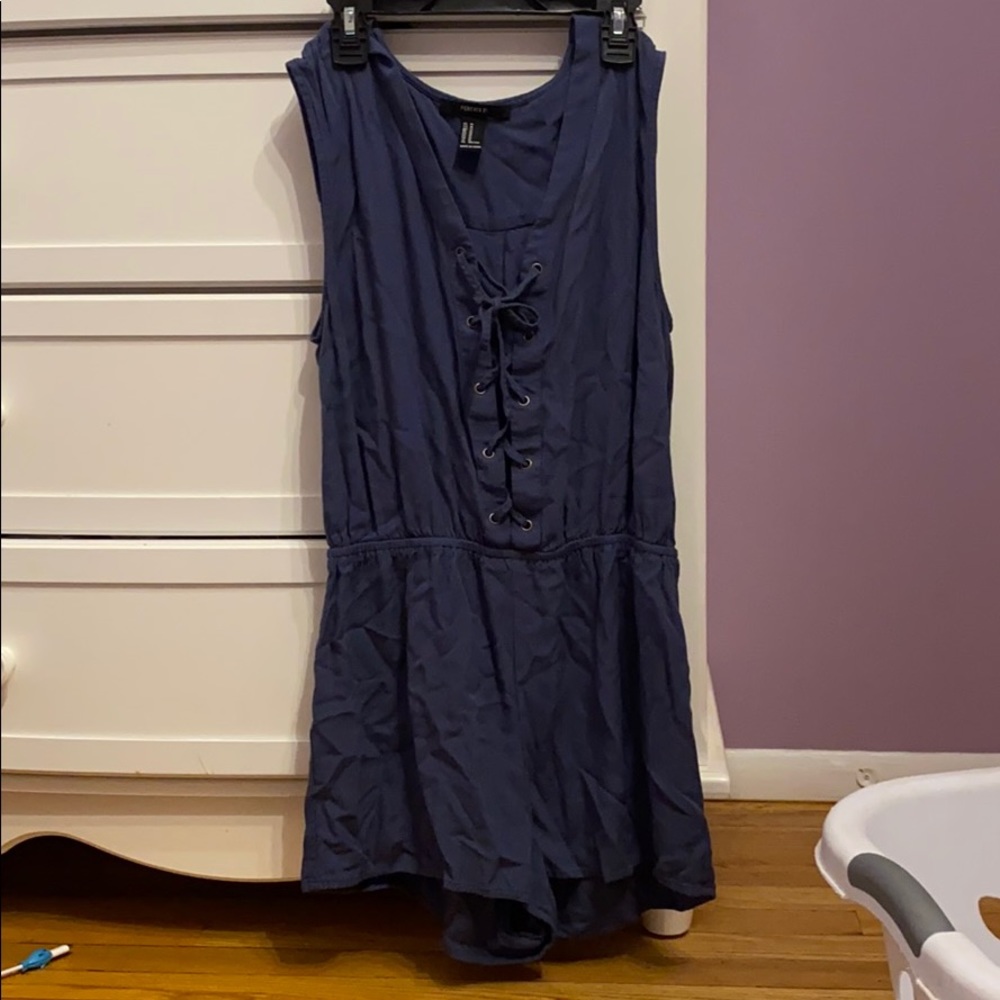 Forever 21 Blue Romper Zig zag tie Medium